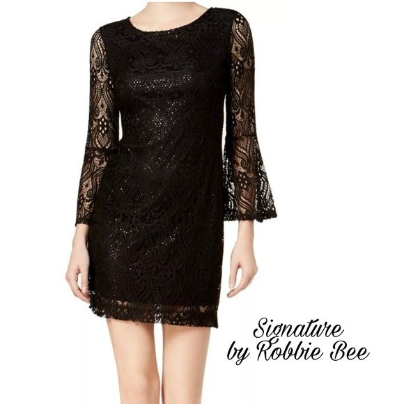 NWT SIGNATURE ROBBIE Bee Sheath dress lace sleeves NYLON SPANDEX FORMAL PS - Picture 7 of 7